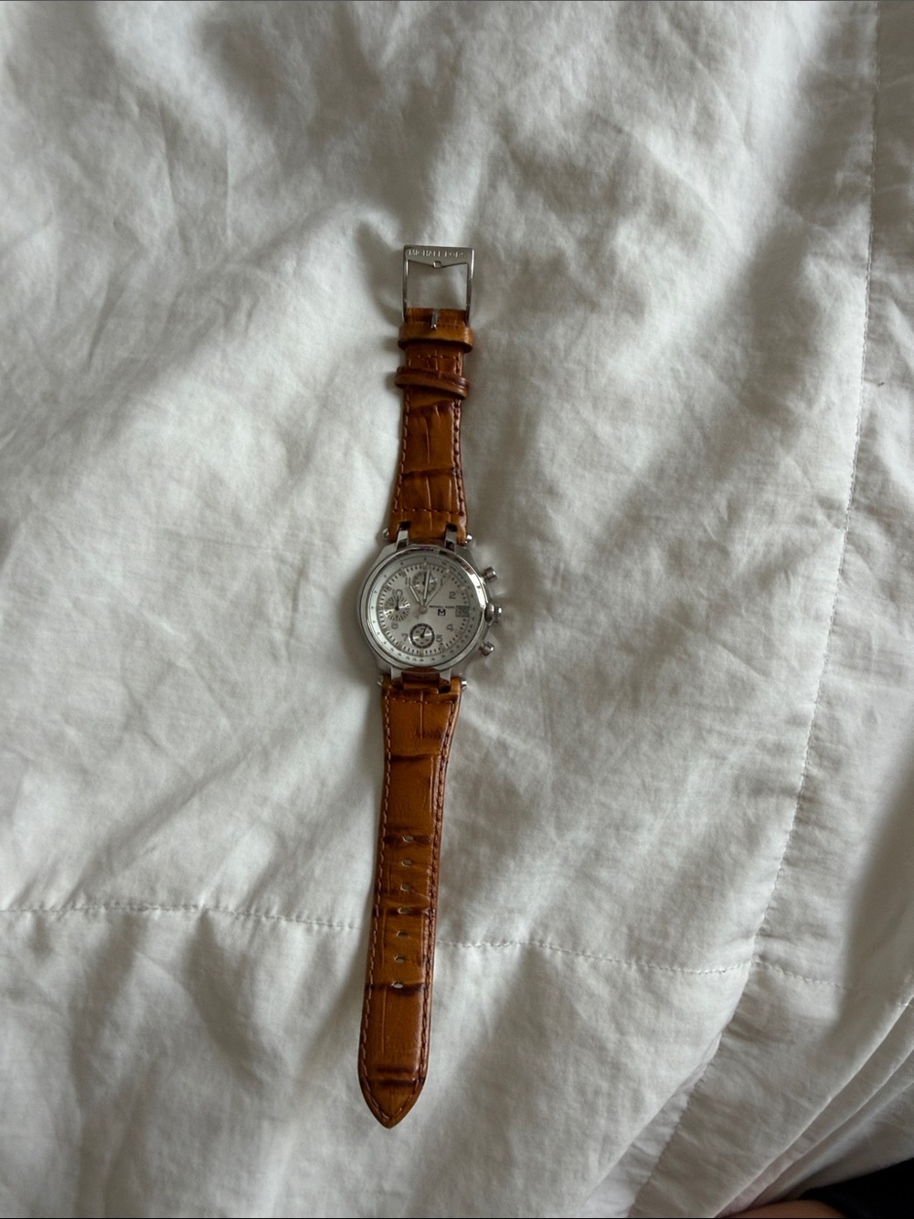 Michael Kors Men's Brown Leather Strap Chronograph Watch - Silver Dial